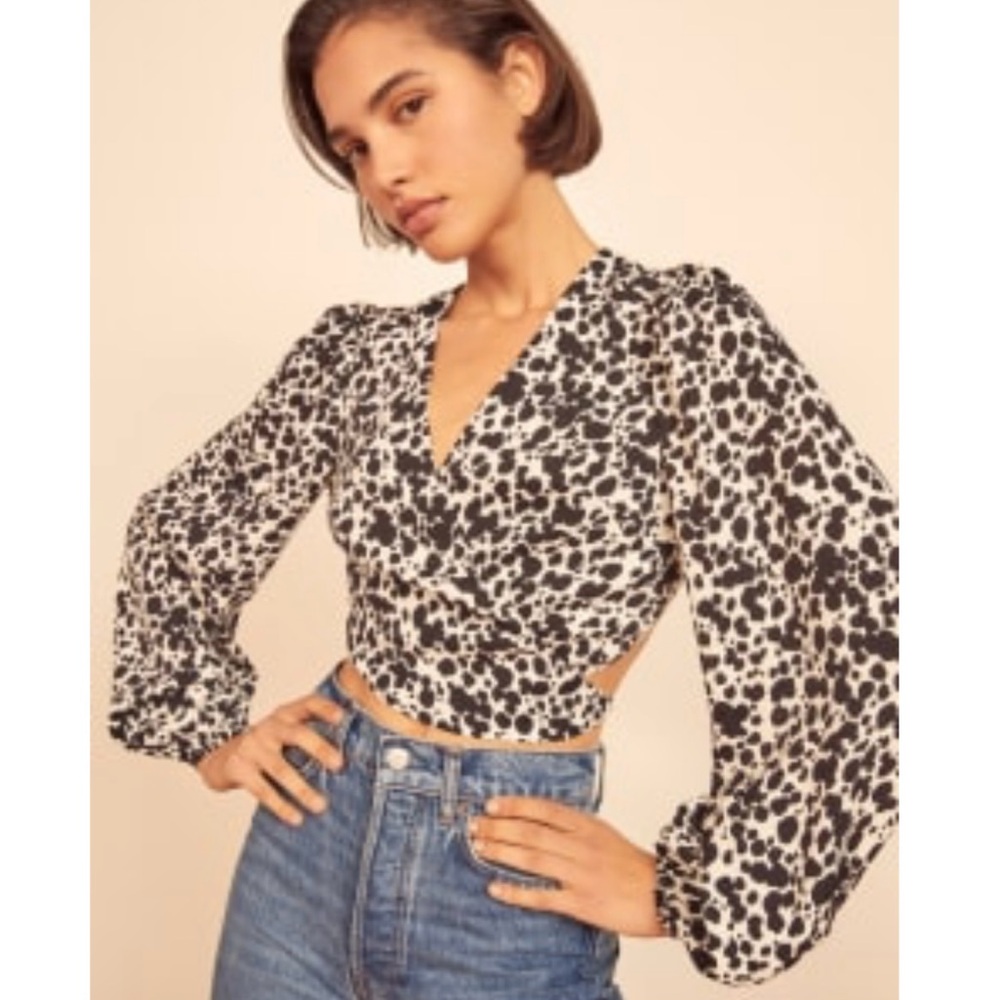 Reformation Black and White Wrap Top